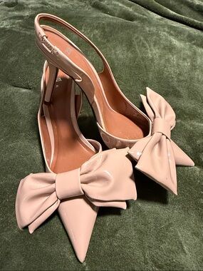 Zara Blush Pink Pointed Slingback Pumps with Bow